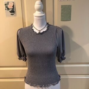 Aritzia Gray Smocked Blouse